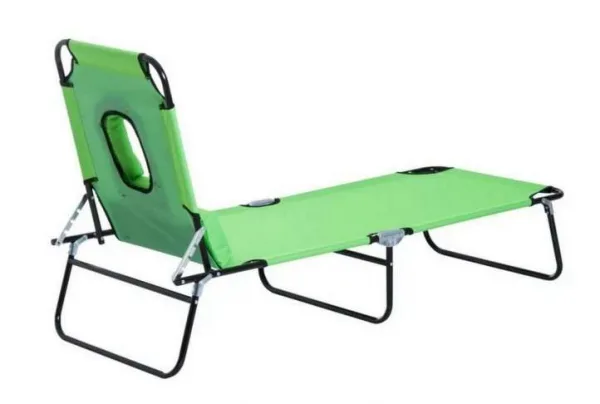 Green sun lounger with reading hole & pillow