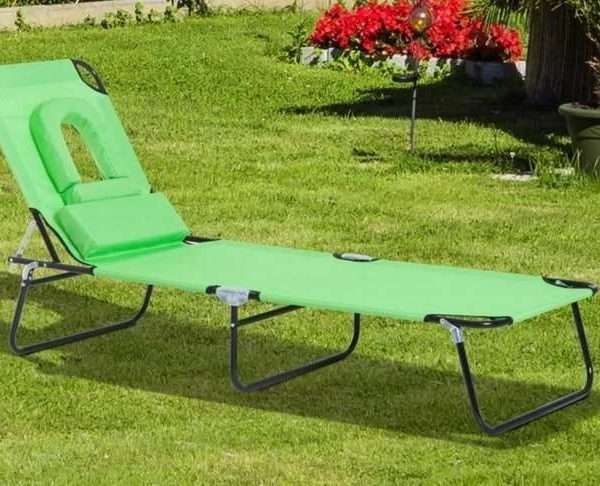 Green Sun Lounger With Reading Hole & Pillow