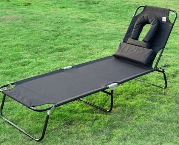Black Sun Lounger With Reading Hole & Pillow