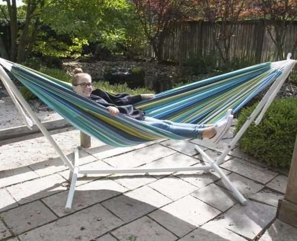Alternative view of Double Hammock With Stand, Cayo Reef & White