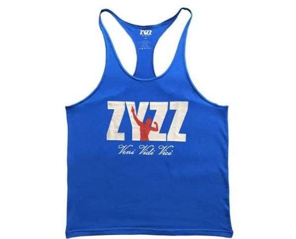 Musclealive Mens Bodybuilding ZYZZ String Tank, Blue