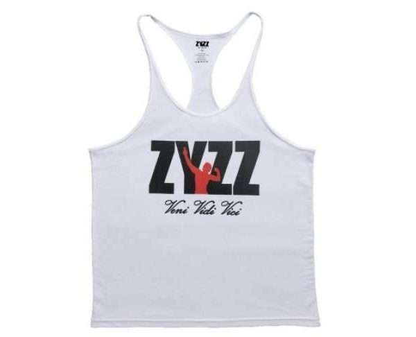 Musclealive Mens Bodybuilding ZYZZ String Tank, White