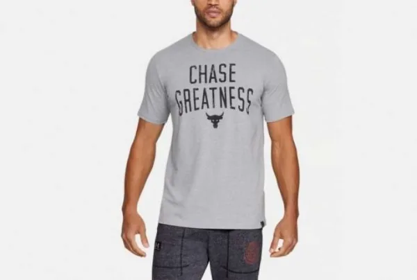 Ua x project rock chase greatness t-shirt, grey