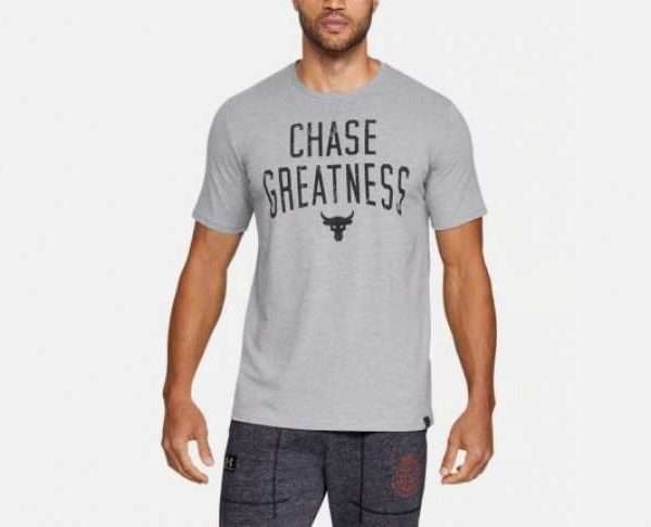 UA x Project Rock Chase Greatness T-Shirt, Grey
