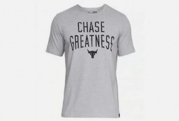Ua x project rock chase greatness t-shirt, grey
