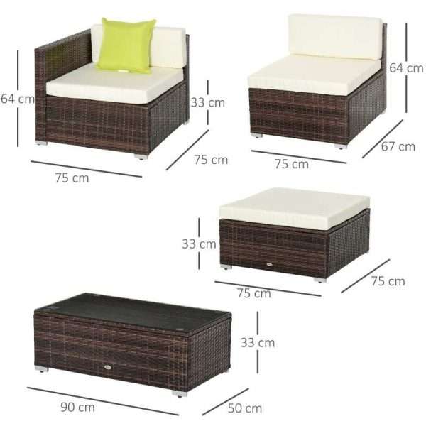 Outsunny 5 piece rattan garden sofa set, brown