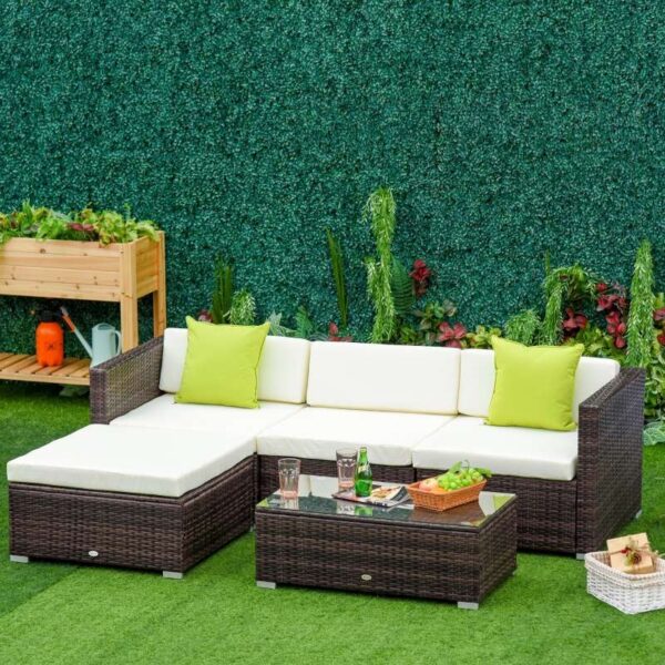 Outsunny 5 piece rattan garden sofa set, brown