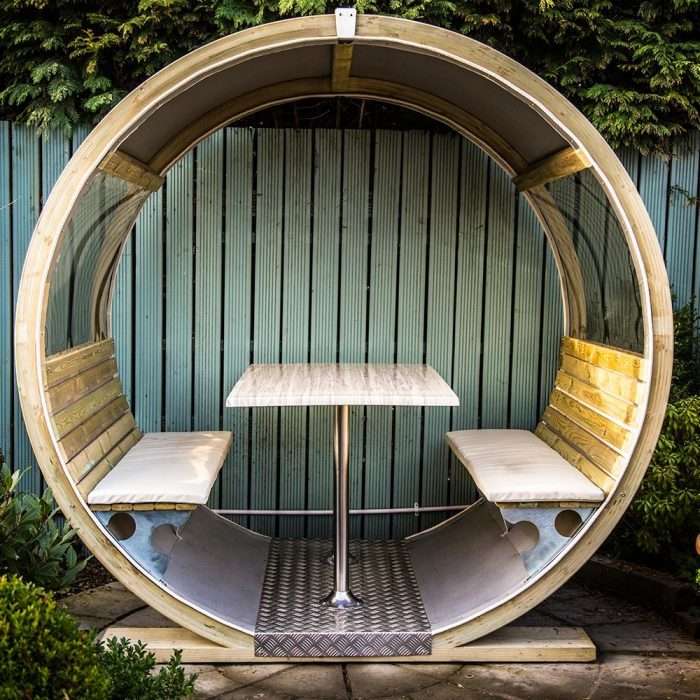 Unique garden wheel bench and table