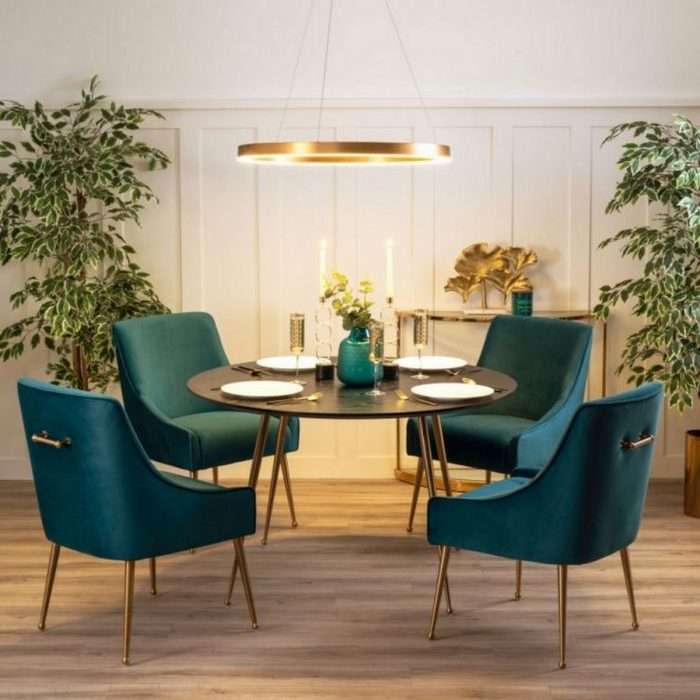 Mason dining chair peacock, brushed gold legs