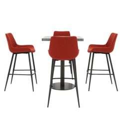 Moon Bar Table and 4 Rocket Bar Stools, Burnt Orange