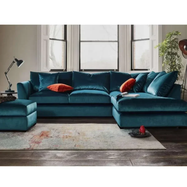 Icon fabric right corner sofa, charcoal velvet orange