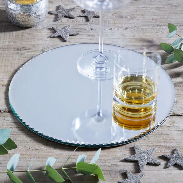 Round glass mirrored charger, 30cm