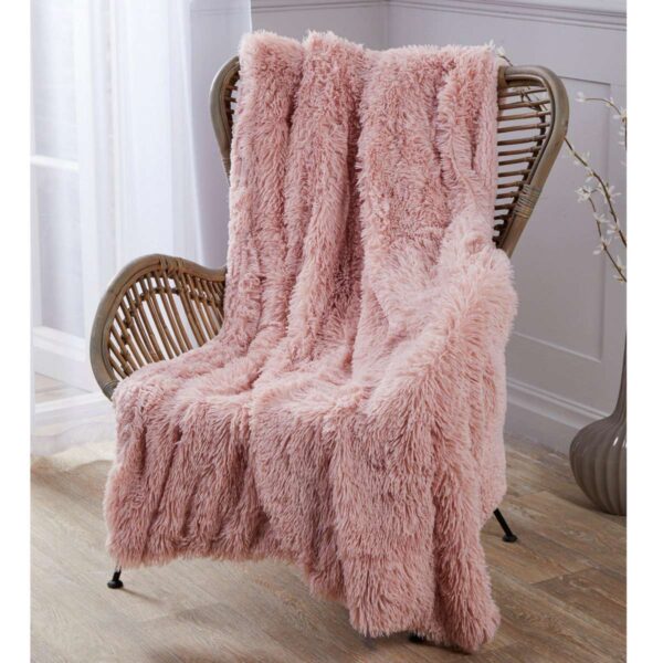 Blush Pink Long Pile Sherpa Throw, 130 x 180cm