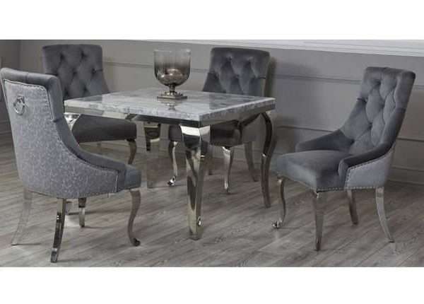 Richmond 4 Seat Marble & Velvet Dining Set, Pattern Grey