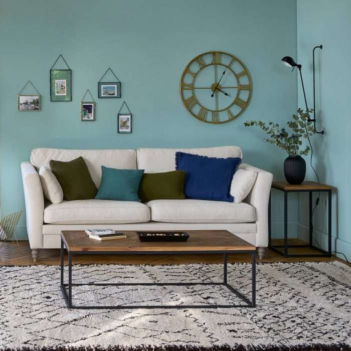 Nottingham metal & pine parquet coffee table