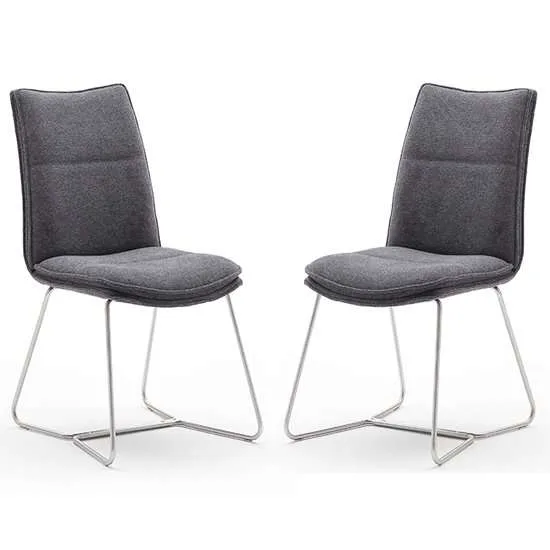 2 x Ciko Fabric & Brushed Steel Dining Chairs, Anthracite