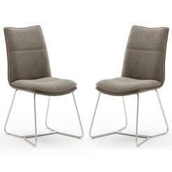 2 x Ciko Fabric & Brushed Steel Dining Chairs, Cappuccino