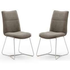 2 x ciko fabric & brushed steel dining chairs, cappuccino