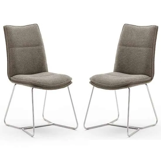 2 x ciko fabric & brushed steel dining chairs, cappuccino