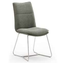 2 x Ciko Fabric & Brushed Steel Dining Chairs, Olive