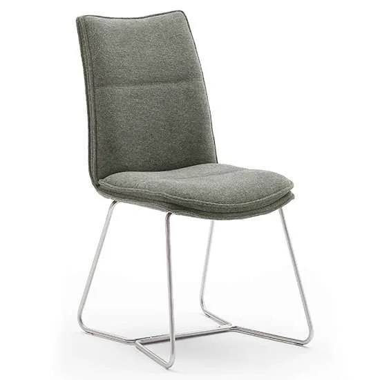2 x ciko fabric & brushed steel dining chairs, olive