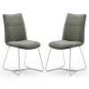 2 x Ciko Fabric & Brushed Steel Dining Chairs, Olive