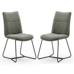2 x Ciko Fabric Dining Chairs, Olive