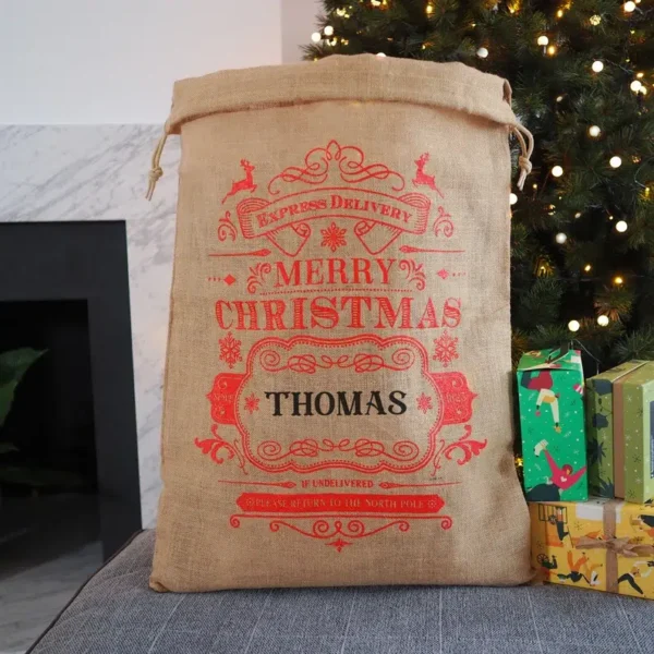 Personalised Jute Fabric Santa Sack, 80cm