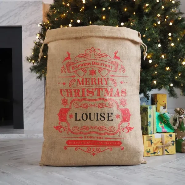 Personalised Jute Fabric Santa Sack, 80cm