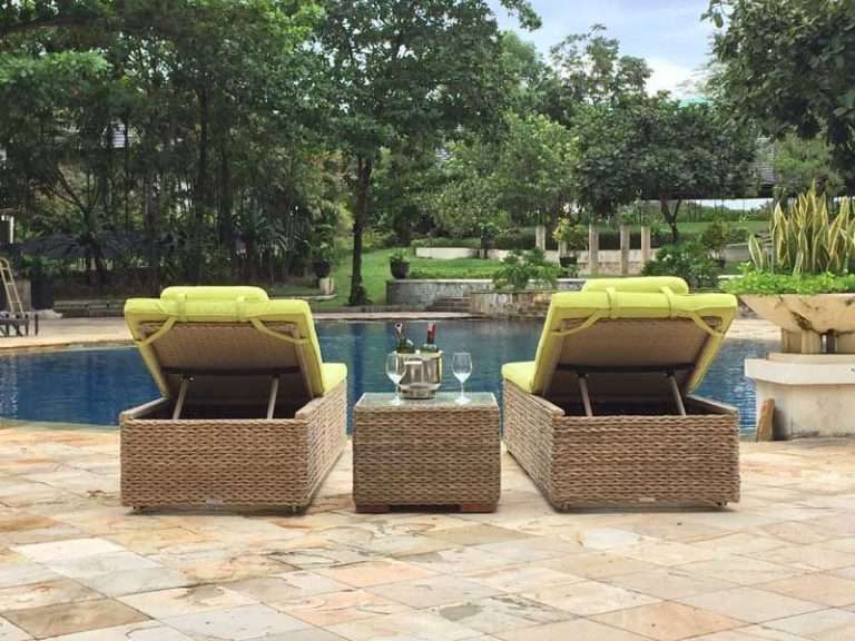 2 x montana rattan sun loungers & free table