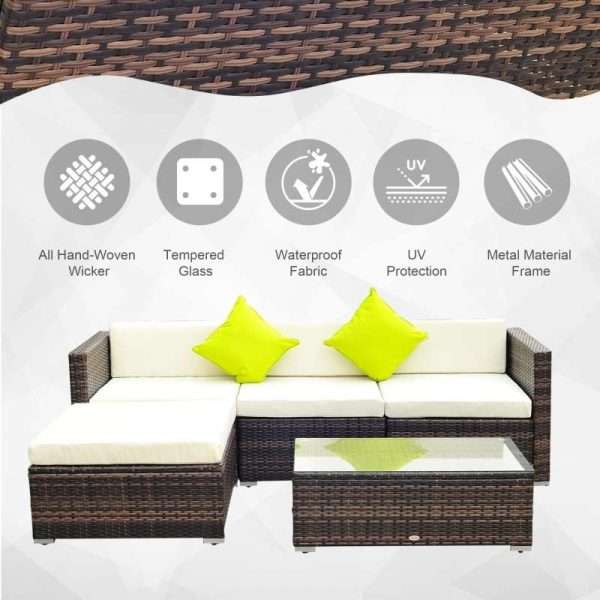 Outsunny 5 piece rattan garden sofa set, brown