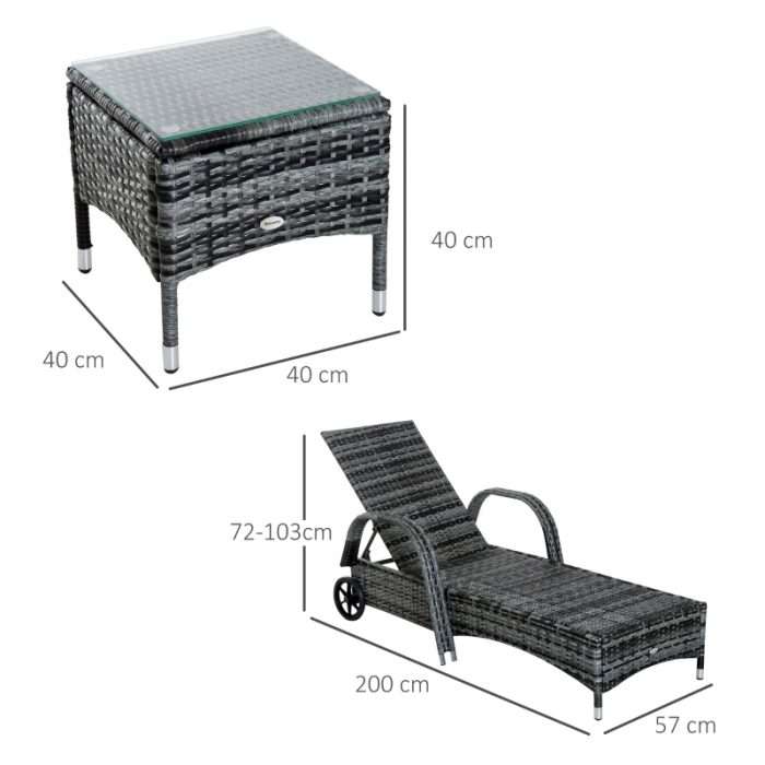 Outsunny 3 piece rattan sun lounger set, black