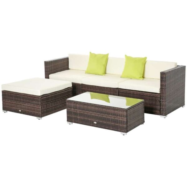 Outsunny 5 Piece Rattan Garden Sofa Set, Brown