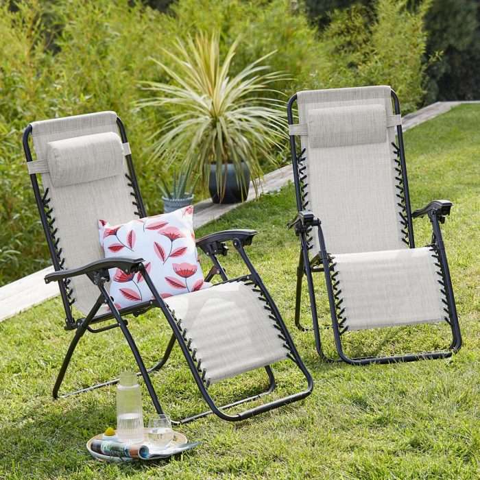 Zero gravity textilene relaxer chairs, grey