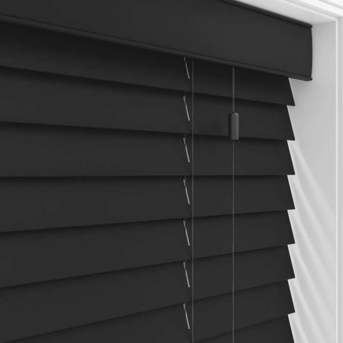 Carbon black real wood roman blind, made to measure