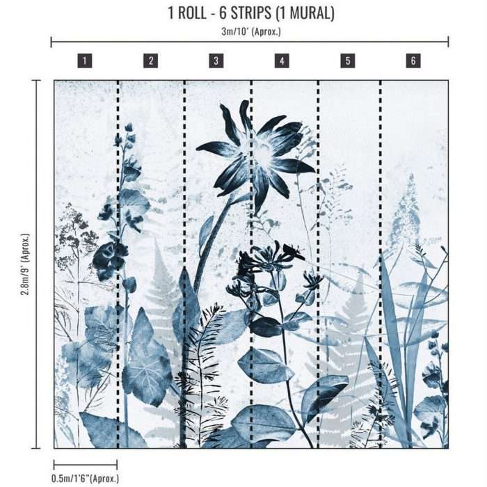 Flower press ink wall mural, 300 x 280cm