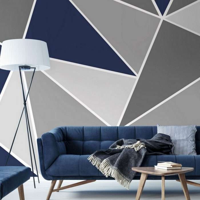 Trinity geo navy wall mural, 300 x 280cm