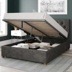 Olivier Ottoman Storage Bed - Double - Kimiyo Linen Granite