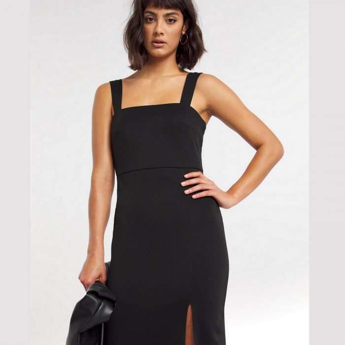 Scuba wide strap square neck bodycon dress