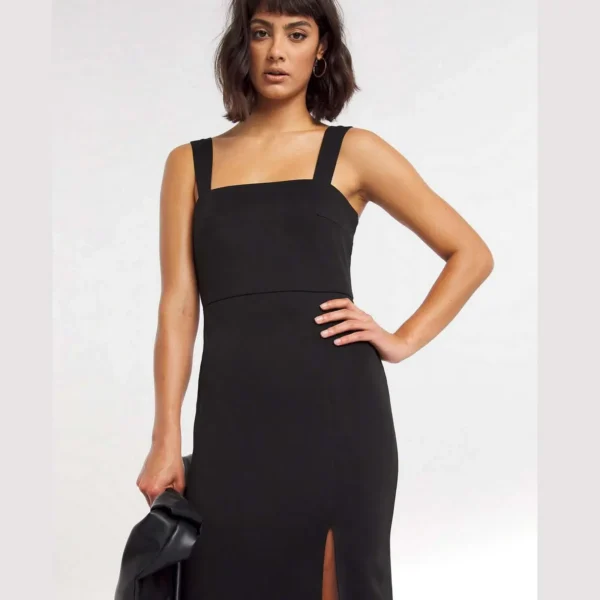 Scuba Wide Strap Square Neck Bodycon Dress