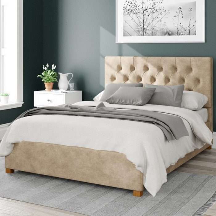 Double ottoman storage bed - beige