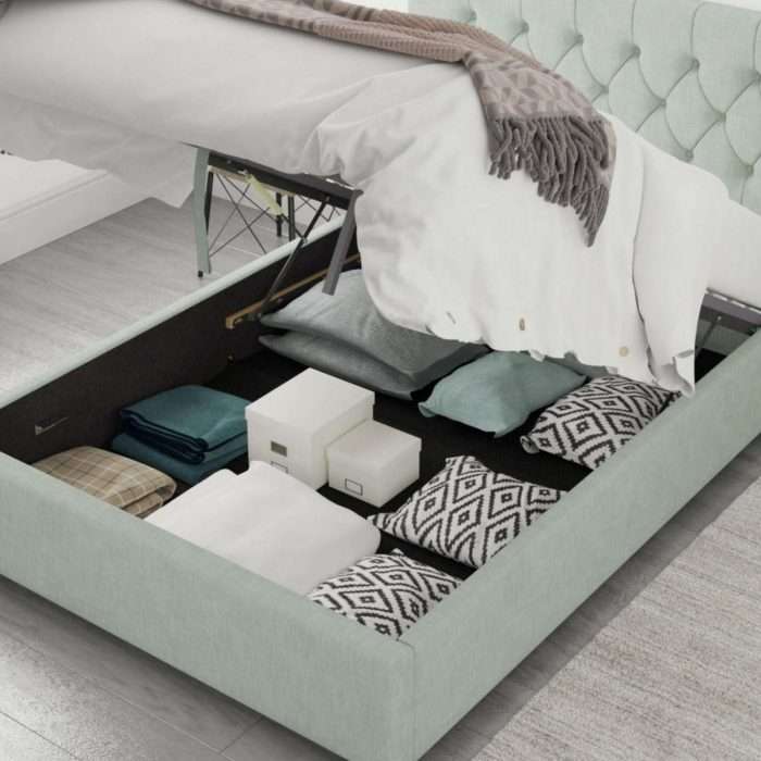 Double ottoman storage bed with raised base