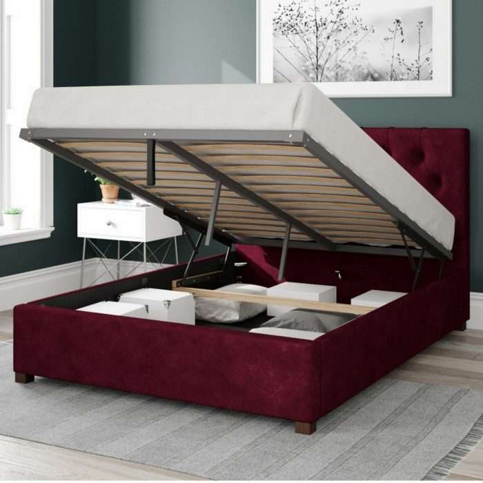 Olivier ottoman storage bed - double - kimiyo linen bordeaux