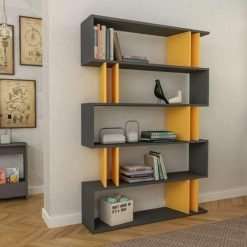 PART Six Shelf Bookcase - Grey & Mustard