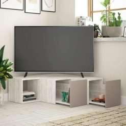 Hector Corner TV Unit With Drawers - White Mocha