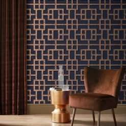 Rendo Blue & Copper Wallpaper - 10 Metres