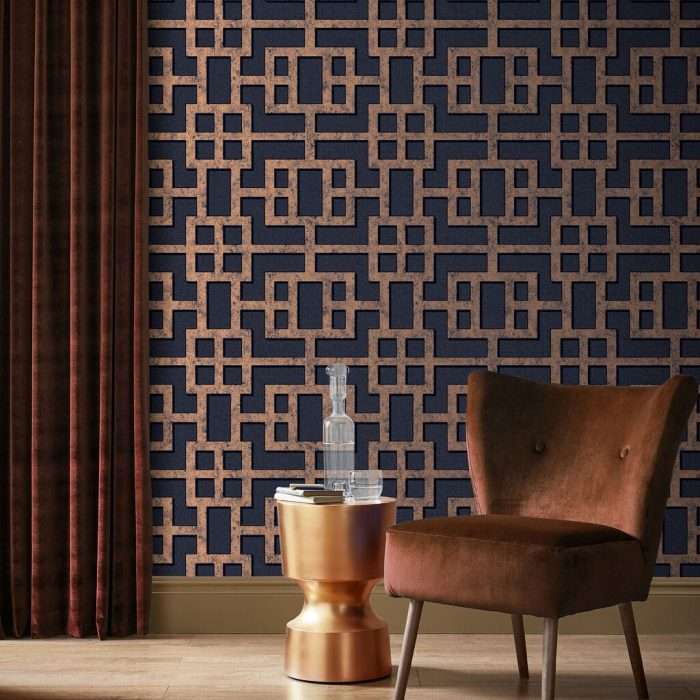 Rendo blue & copper wallpaper - 10 metres