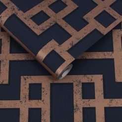 Rendo Blue & Copper Wallpaper - 10 Metres