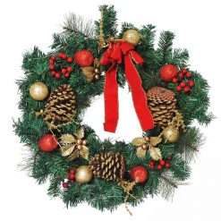 Pre-Lit Artificial Christmas Door Wreath, 60 cm Diameter