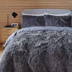 Long Pile Faux Fur Grey Duvet - Various Sizes